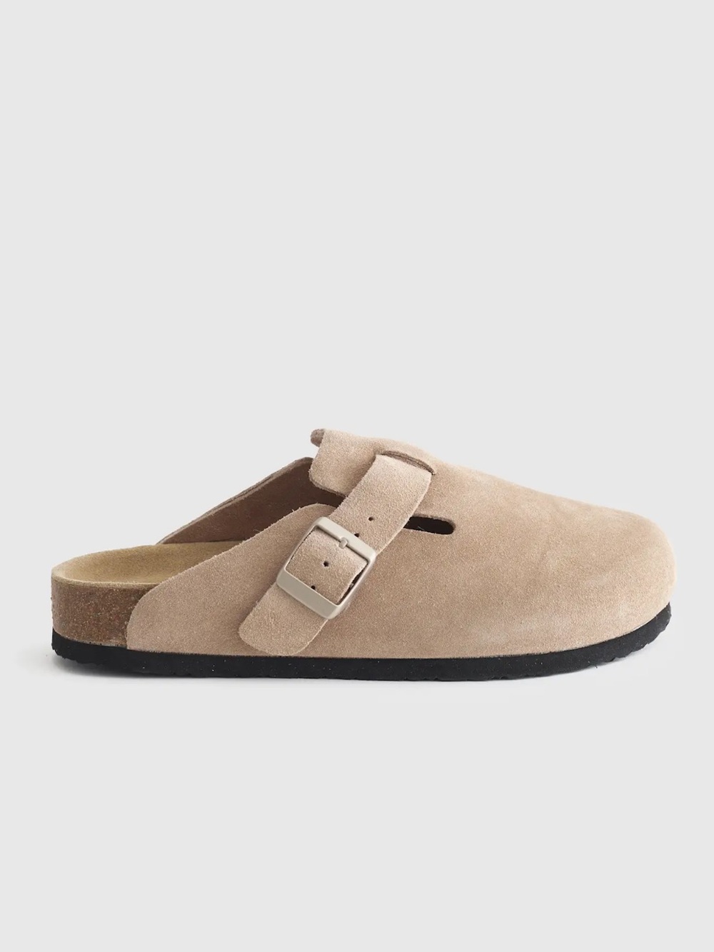 QUINCE Suede Slip-On Clog with Buckle - Beige